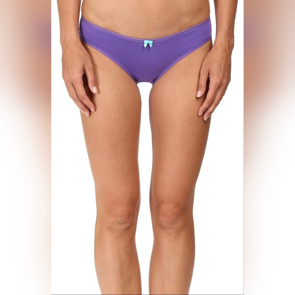 Betsey Johnson Cotton and Lace Bikini Panty Purple Teal W/ Bow Size Small 💜